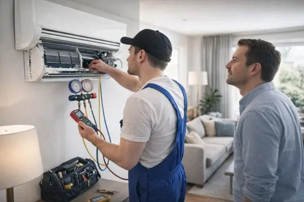AC repair technician in Bahrain fixing split AC