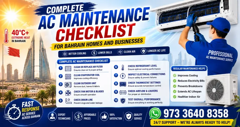 AC maintenance checklist for a split system in Bahrain
